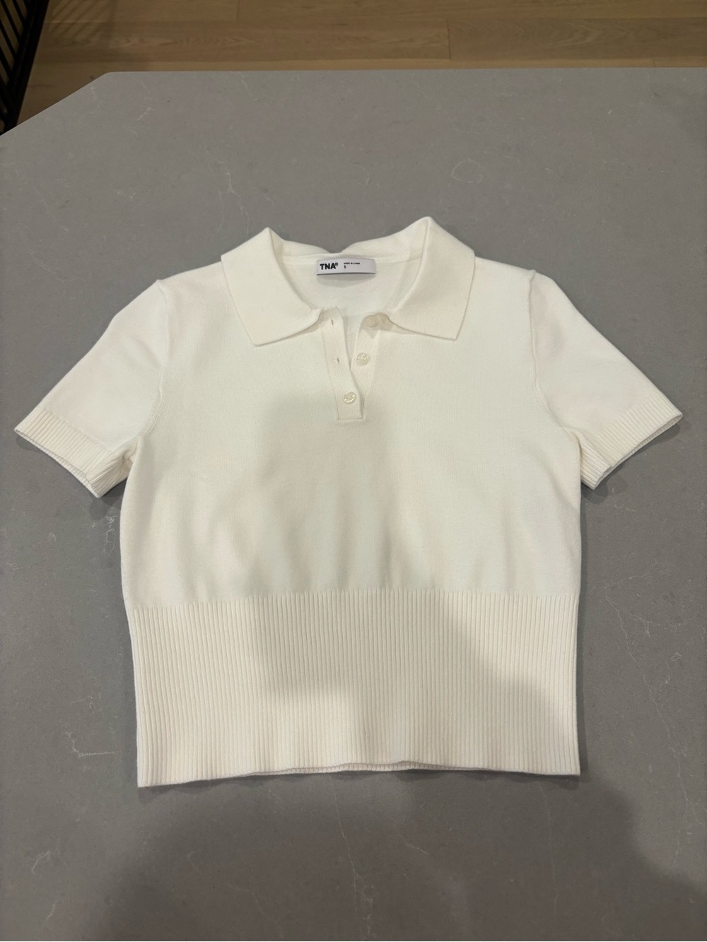 TNA Ivory Short-Sleeve Polo Crop Top